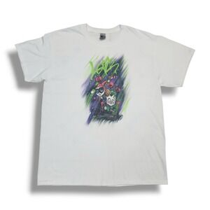 Custom Airbrushed Joker & Harley Quinn ‎ White Gildan T-Shirt Men's L